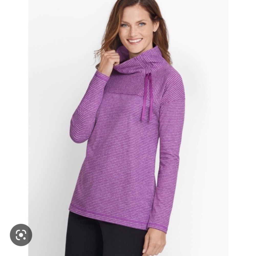NWOT. Talbots mock neck purple striped pull over.